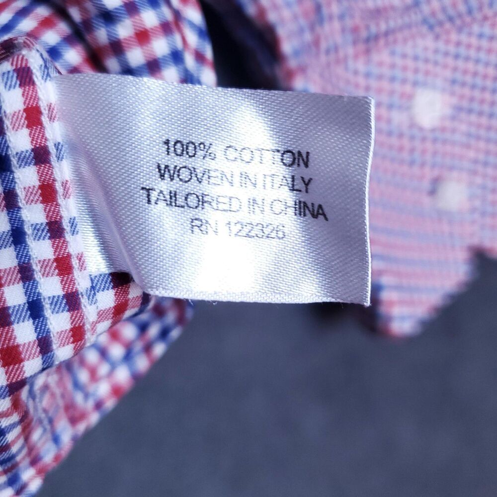 J.Hilburn Shirt Mens 3XL Red White Blue Gingham Long Sleeve Dress Shirt Classic - Picture 5 of 16